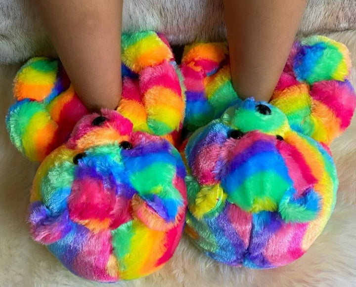 Teddy Bear Hug House Shoes Fruity Pebble Rainbow(One Size Fits All 6-9)