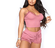 Lola Lounge Ribbed Tank Top Short Lounge Set Pink(size medium)