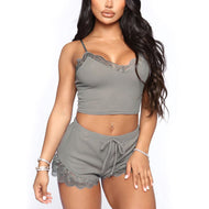 Lola Lounge Ribbed Tank Top Short Lounge Set Gray(Size Medium)